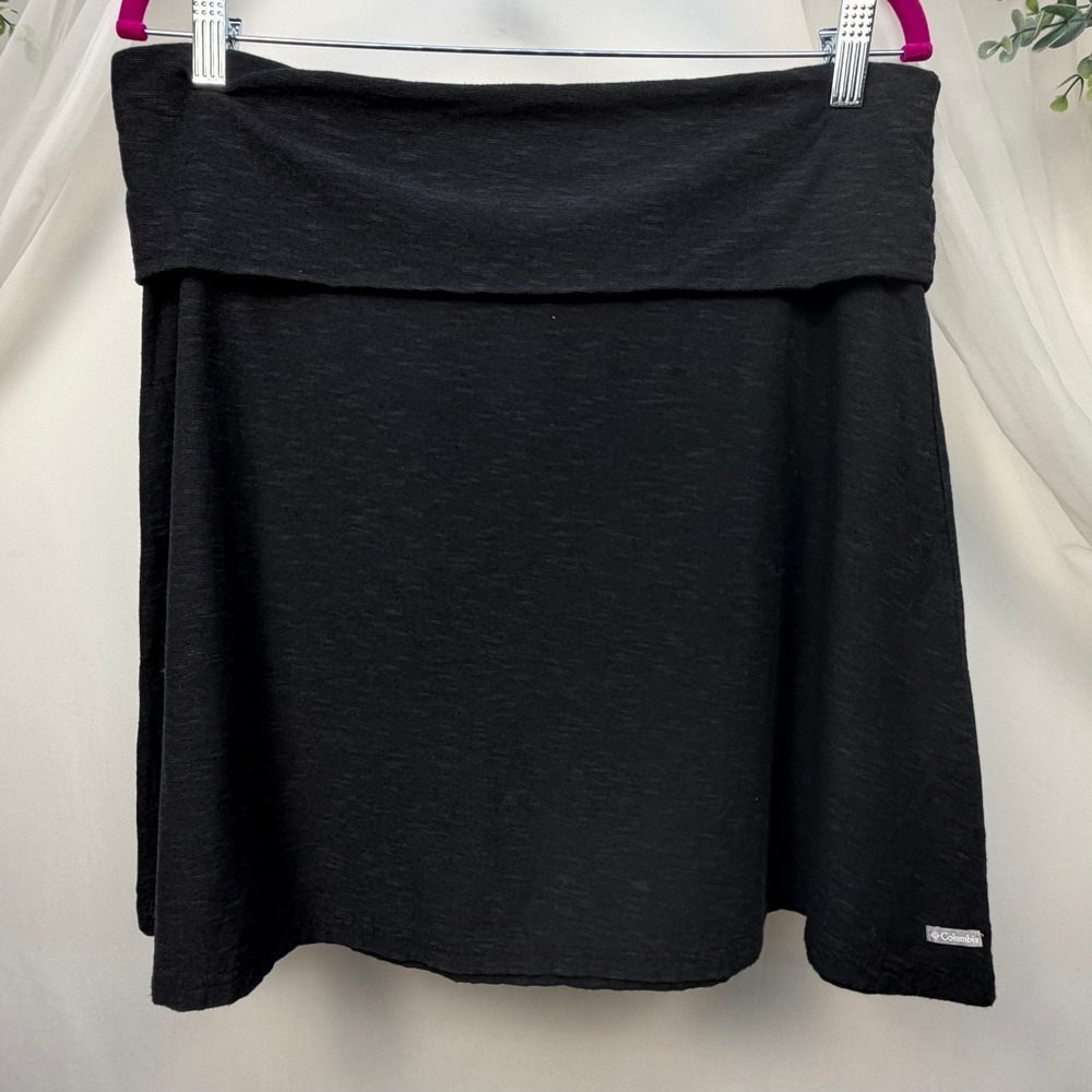 Columbia Womens Black Slub Knit Fold Over Waist Skirt Size Large A-Line Casual